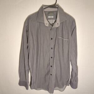 Thomas Dean XL Gray Polka Dot Long Sleeve Dress Shirt Men 100% Pima Cotton